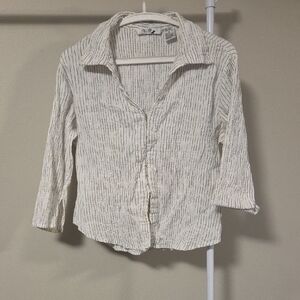 UP 2 Women's Crinkle Cotton Shirt - White with Black Stripes, Size XL